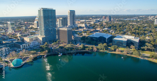 Orlando aerial skyline along Lake Eola © jovannig