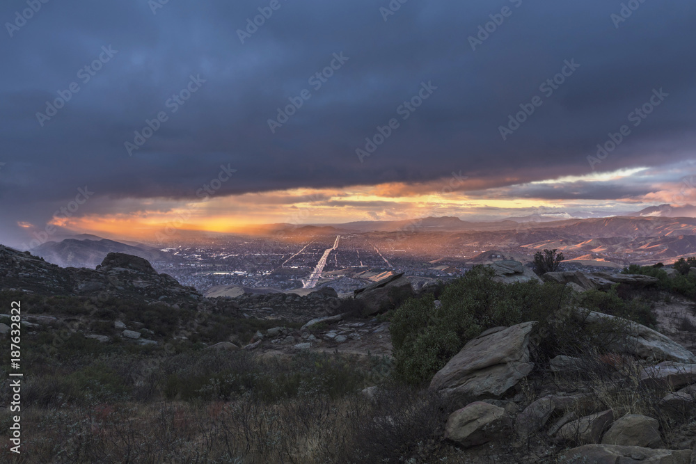 Winter storm clearing out above Simi Valley near Los Angeles, California.  View from Rocky Peak Park in the Santa Susana Mountains.