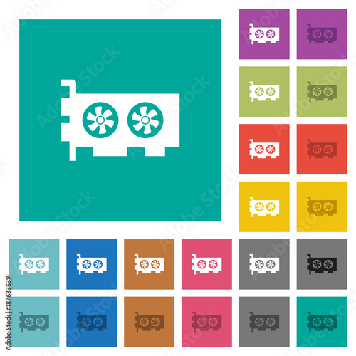 Computer video card square flat multi colored icons