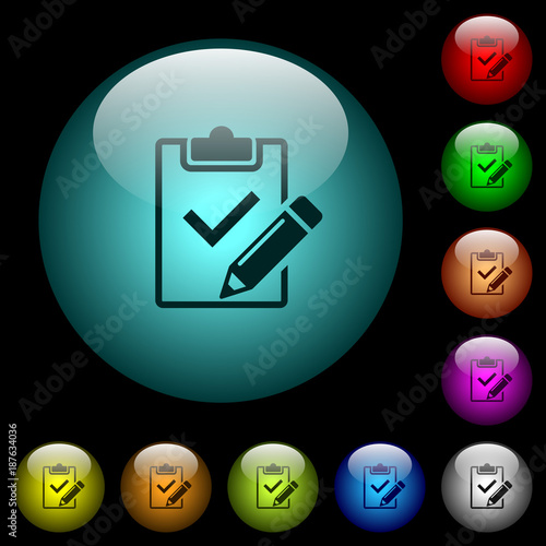 Fill out checklist icons in color illuminated glass buttons
