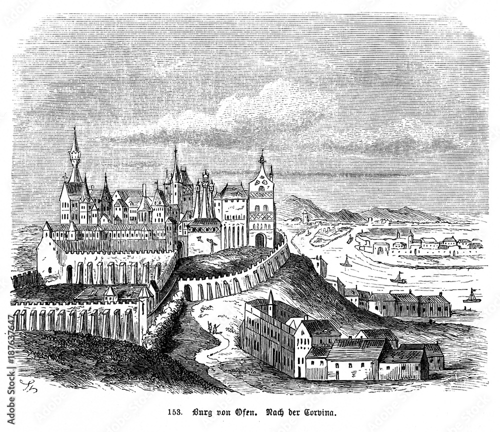 Hungarian town Buda (today half of Budapest) in the Nuremberg Chronicle, 1493 (from Spamers Illustrierte  Weltgeschichte, 1894, 5[1], 356)