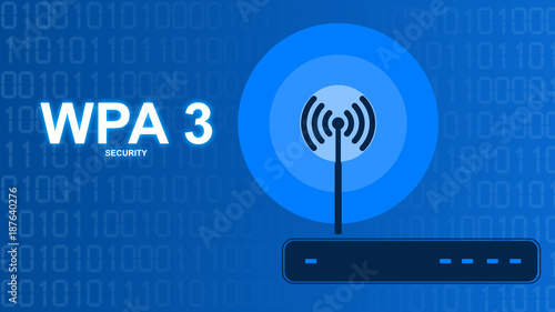 Router with one antenna on binary background and the text WPA3 security
