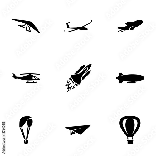 Set of black icons isolated on white background, on theme Air Transport