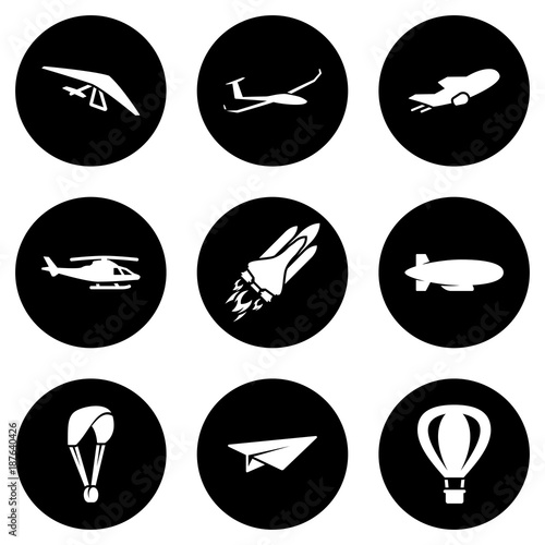 Billede på lærred Set of white icons isolated against a black background, on a theme Air Transport
