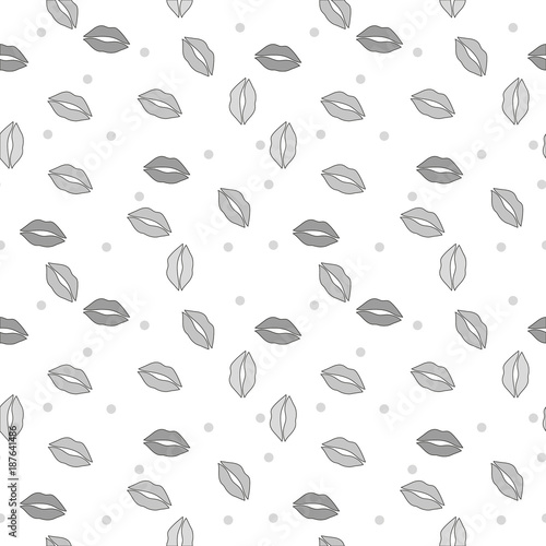 Lips seamless pattern. Grey lips seamless pattern on white background. Vector illustration.