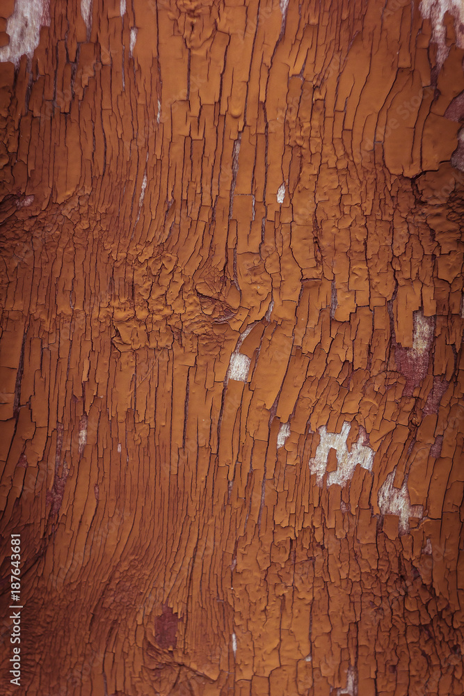 Naklejka premium Cracked old orange paint on the texture wall.