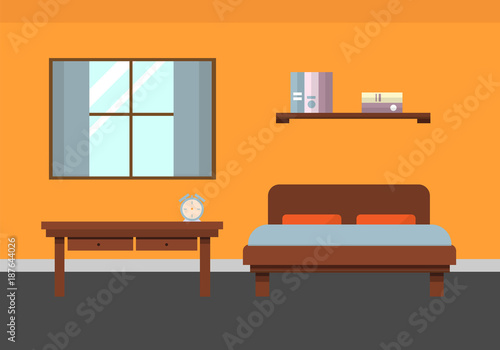 Cozy bedroom interior in the style of flat.