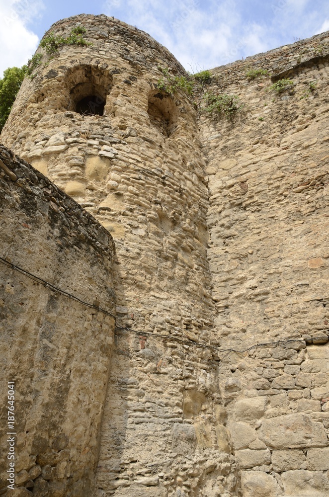 Medieval tower at walls  in Girona, Catalonia, Spain