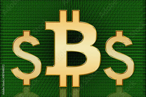 Golden Bitcoin vs US Dollar Symbols - Digital Currency