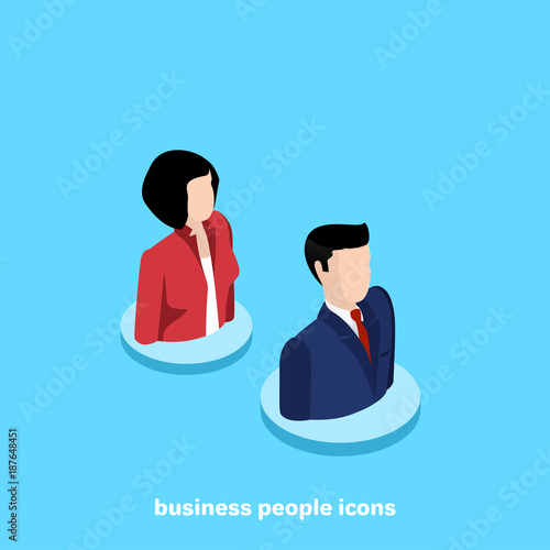 man and woman in business suits icons, isometric image
