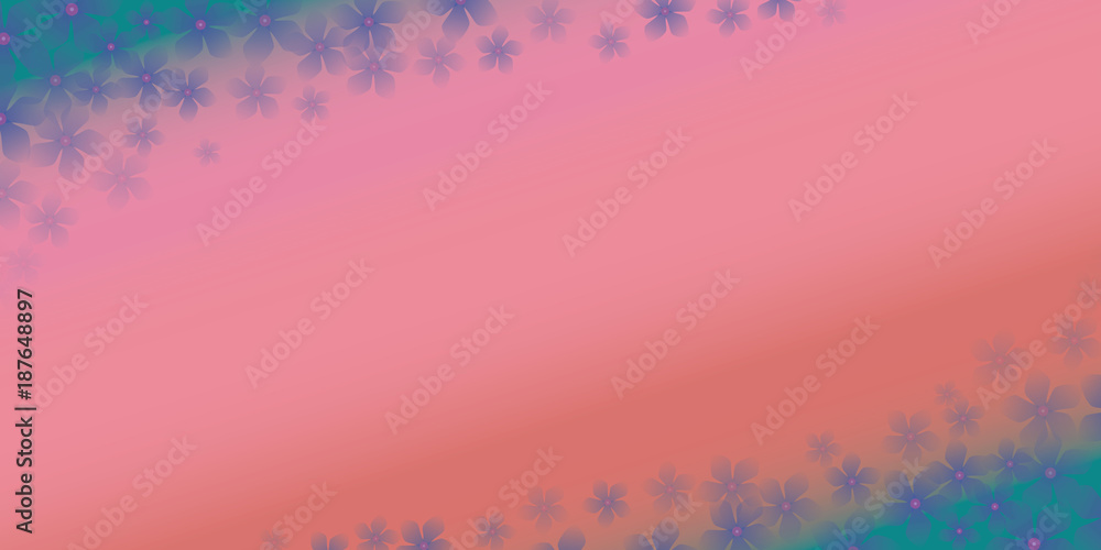 frame of delicate blue flowers on a pink gradient
