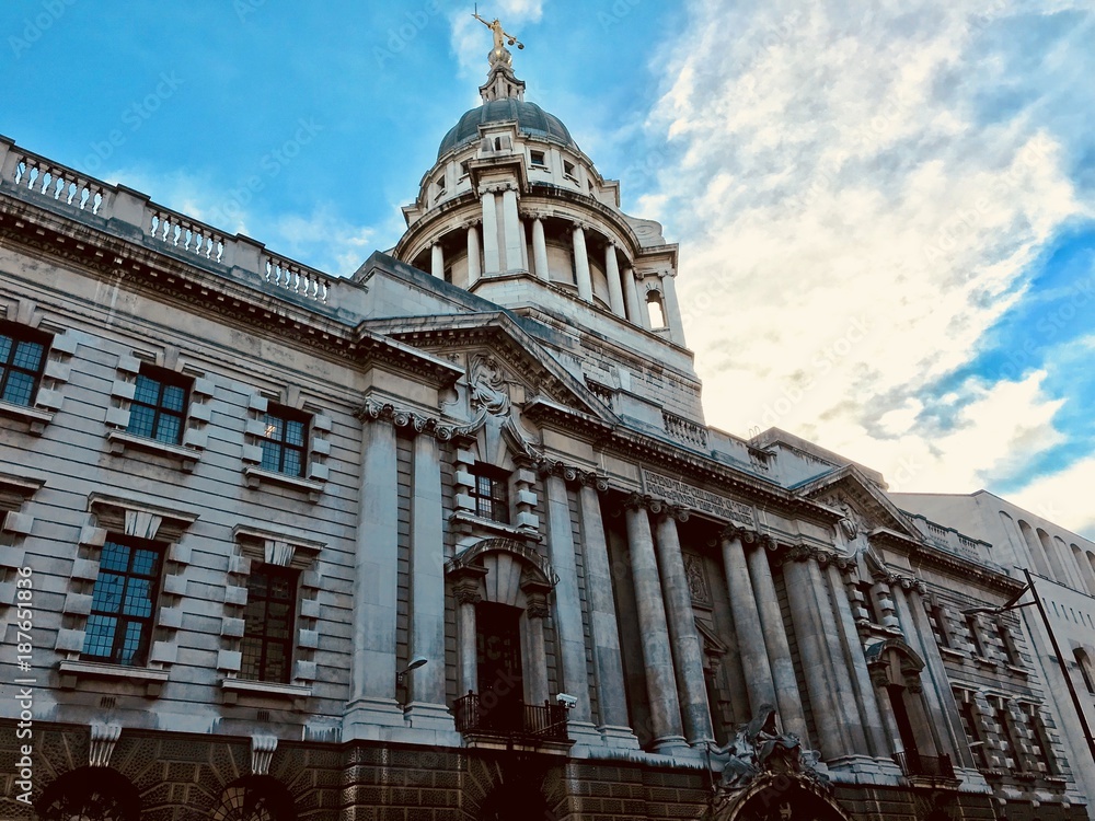View of the Dome of the Central Criminal Court building and commonly known as Old Bailey