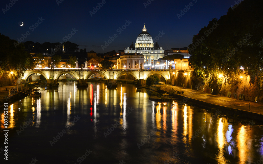 Evening view of Tiber with Saint Peter's Basilica in the background, Rome, Italy