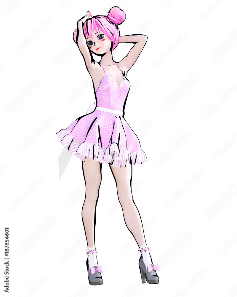 3D sexy anime doll girl big blue eyes and bright makeup. Cartoon, comics,  sketch, drawing, manga illustration. Conceptual fashion art. Seductive  candid pose. Stock Photo | Adobe Stock