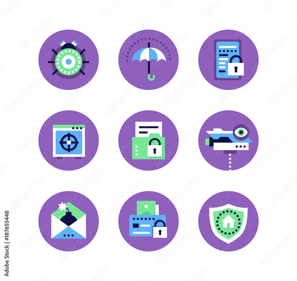 Fototapeta premium Information security, data protection - set of flat design style icons