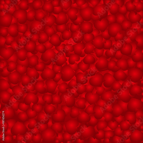 Seamless pattern with red hearts on red background. Vector