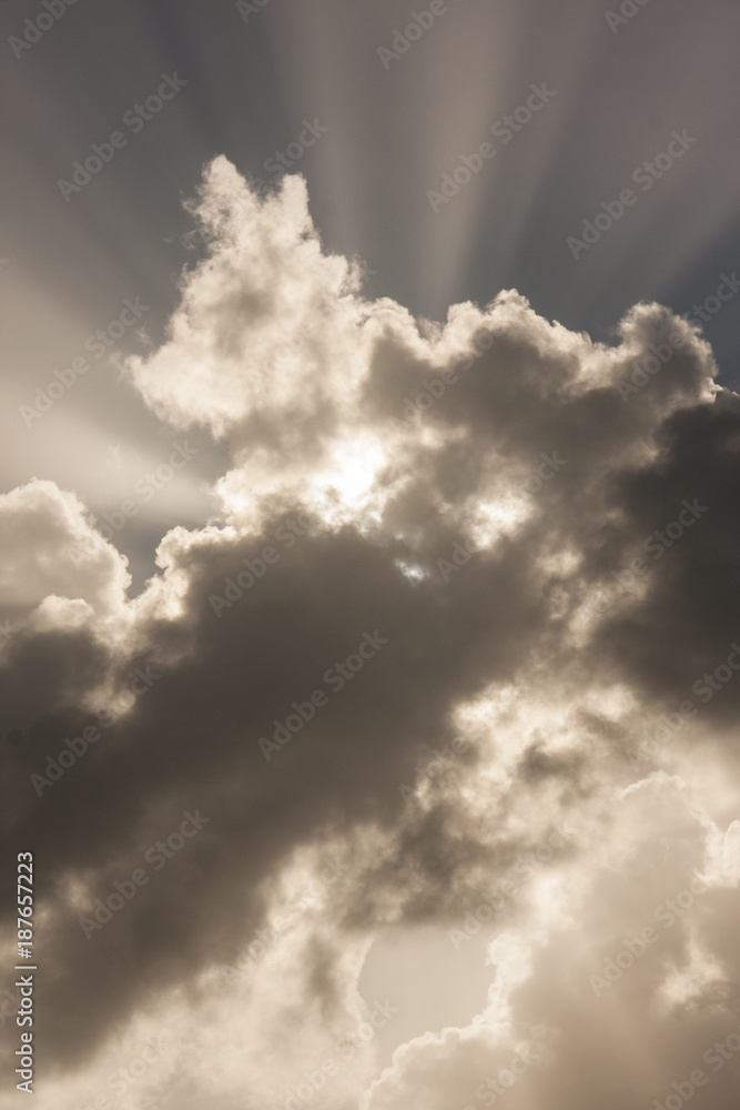 Cloudy sky  and sun rays