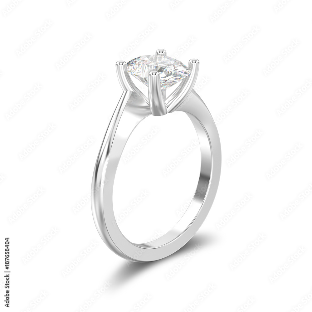 3D illustration isolated white gold or silver engagement illusion twisted ring with diamond with shadow 3D illustration isolated white gold or silver engagement illusion twisted ring with diamond with shadow