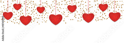 Valentine's day hanging hearts isolated on white background. Vector