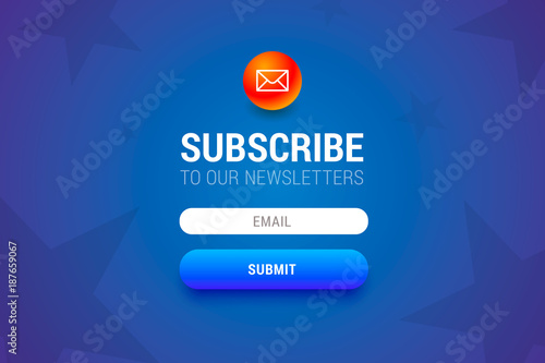 Subcribe form with name and email input fields and submit button. 