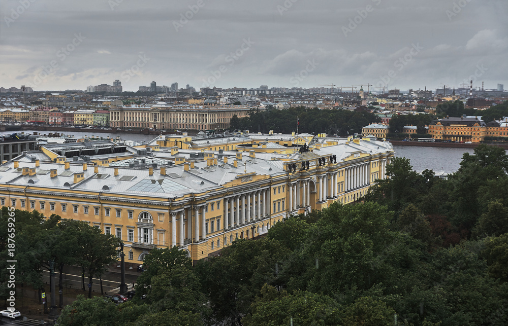 Panorama of St. Petersburg from a bird's eye view/View of St. Petersburg from a bird's eye view, Russia, noon, sun in the zenith, city landscape