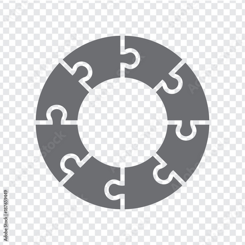 Simple icon circle puzzle in gray on transparent background. Simple icon circle puzzle of the eight elements. Flat design. Vector illustration EPS10.