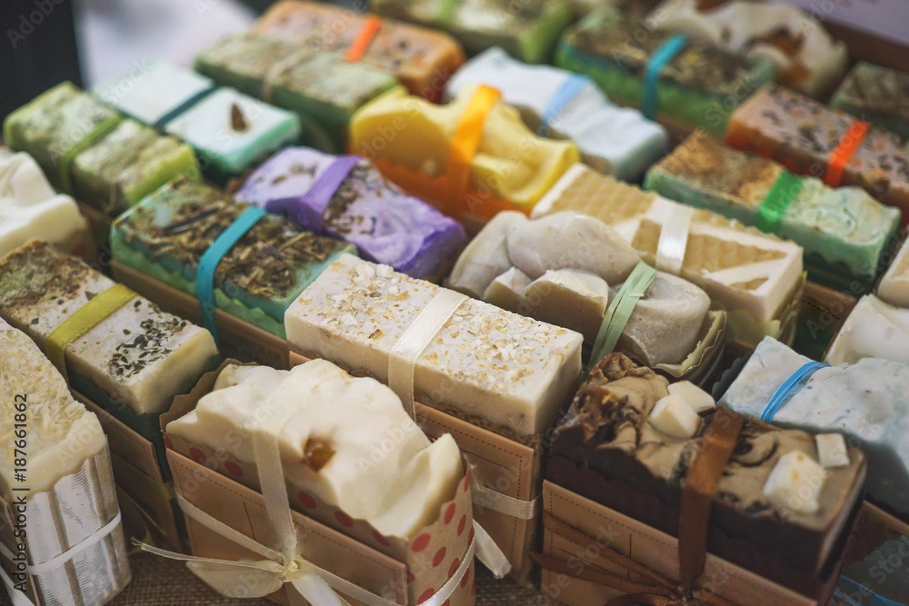 Handmade natural eco soap, selective focus Handmade natural eco soap, selective focus