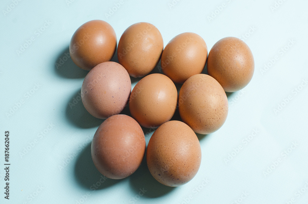 Raw brown eggs. Spring, a product for Easter Raw brown eggs. Spring, a product for Easter