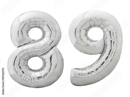 Silver number 89 eighty nine made of inflatable balloon isolated on white photo