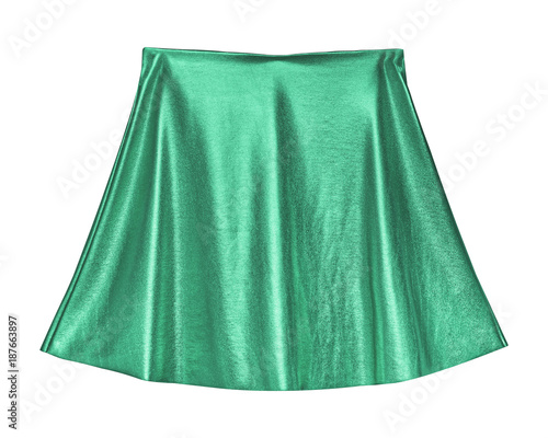 Turquoise sea color shiny mini skirt isolated on white