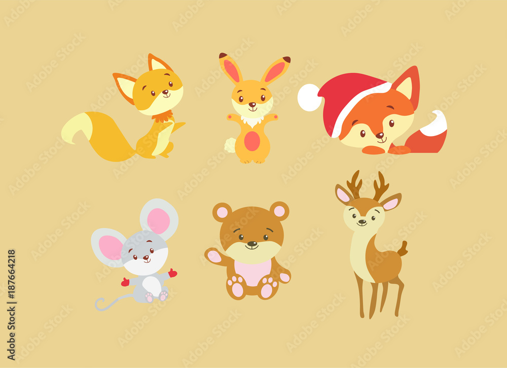Naklejka premium Set of animals in flat