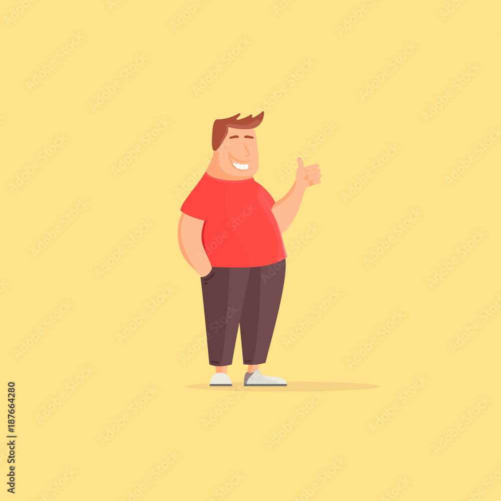 Happy fat man. Funny cartoon character. Fat guy. Illustration vector stock.  Stock Vector | Adobe Stock