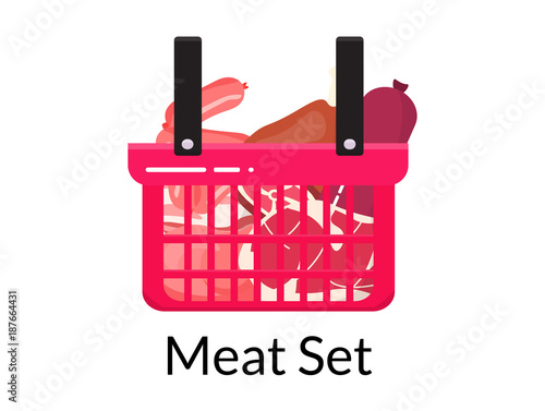 Vector flat meat set. Includes