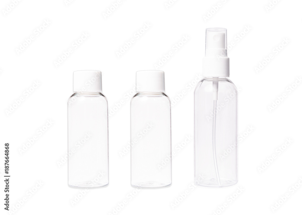 Set of empty travel bottles, isolated Set of empty travel bottles, isolated