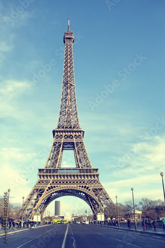 Eiffel tower of Paris in sunny day.