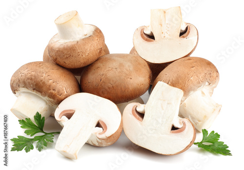 Fresh champignon mushrooms isolated on white background