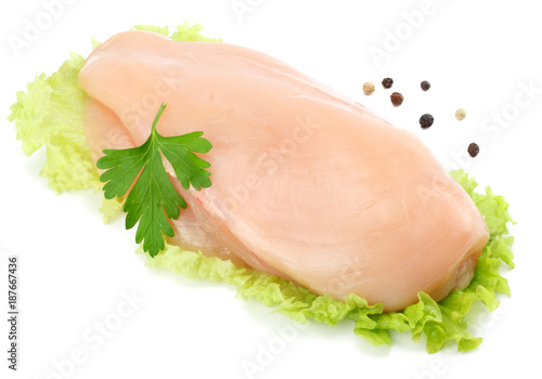 Raw chicken fillet isolated on white background