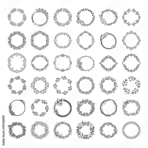 Set of wreath isolated on white background. Vector template with flourishes ornament elements.