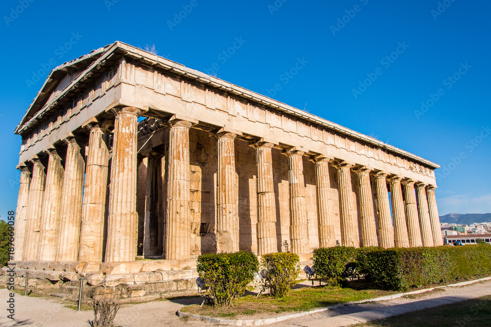 The Temple of Hephaestus or Hephaisteion is a well-preserved Greek temple in the western perimeter of the Agora. It was dedicated to Hephaestus and Athena and it was built in 460-415 BC