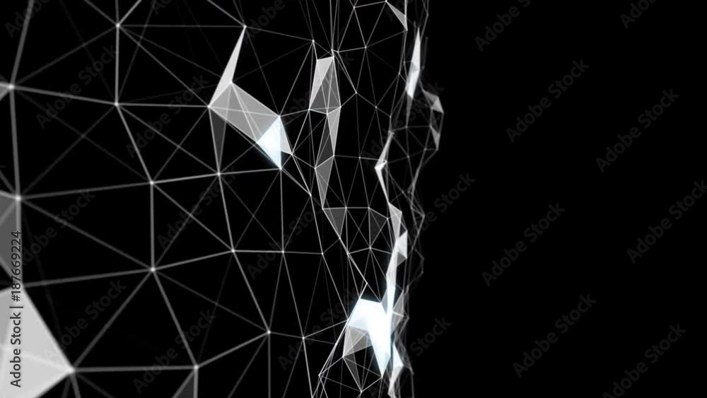Digital technology motion background. 3D rendered abstract plexus geometry with lines and dots..Computer generated abstract technology background.