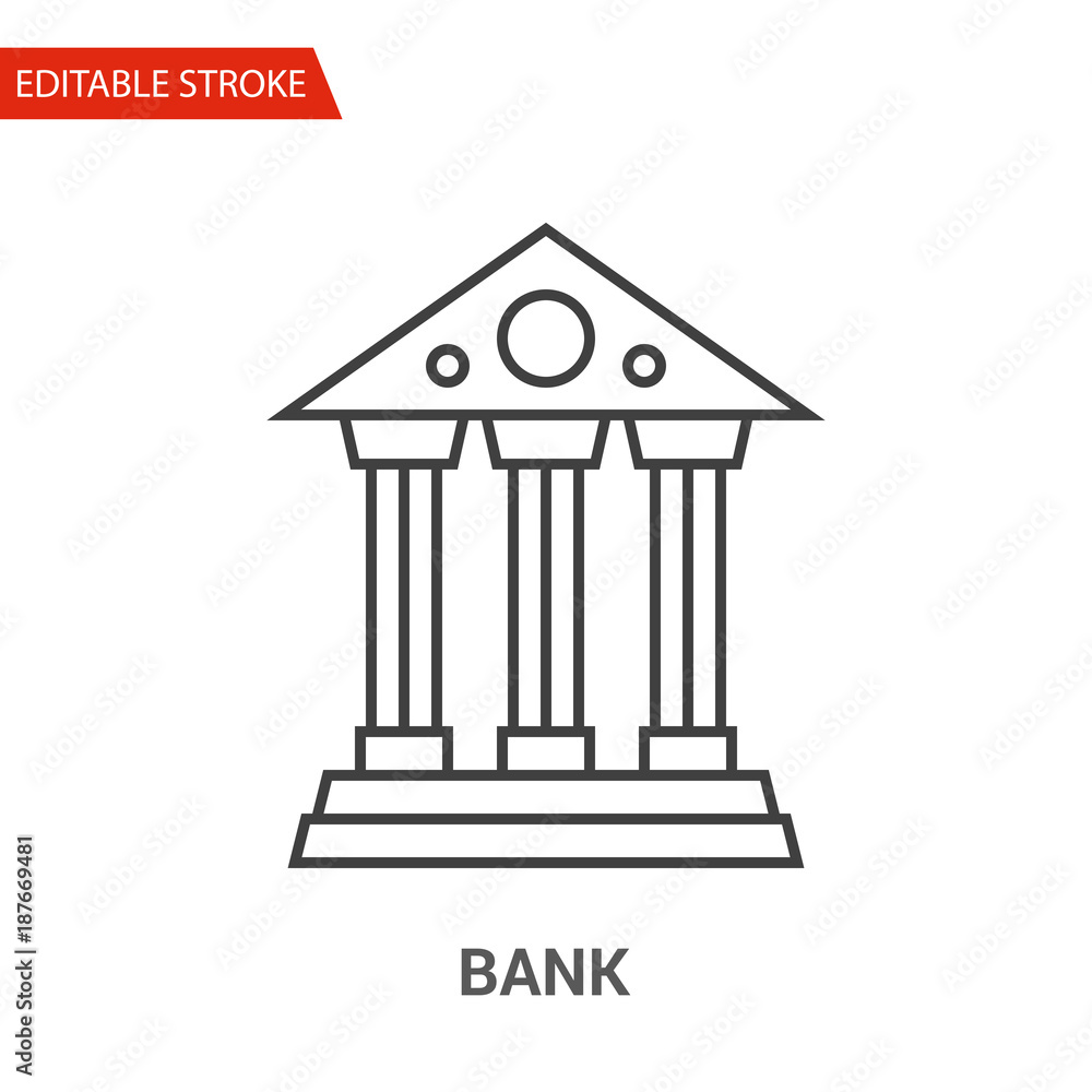 Bank Icon. Thin Line Vector Illustration - Adjust stroke weight - Expand to any Size - Easy Change Colour - Editable Stroke - Pixel Perfect