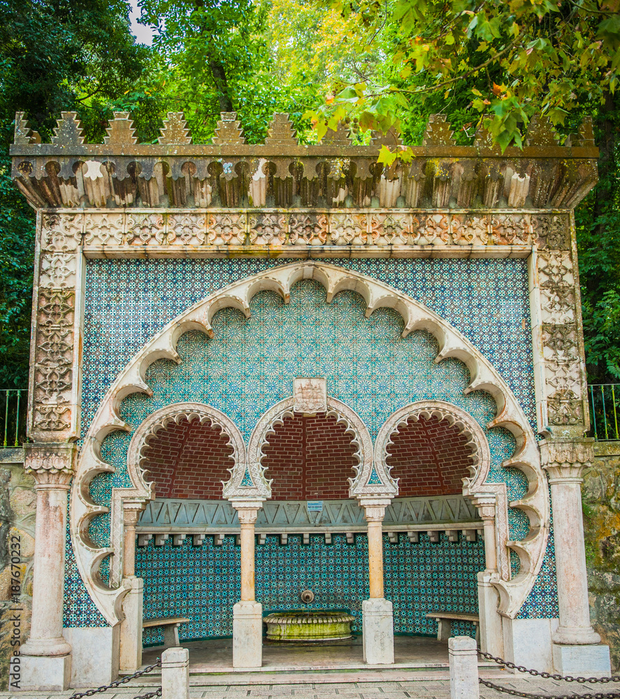 Fonte Mourisca - fountain next to the street crossing in Sintra, Portugal