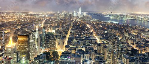 New York City by night. Aerial view of Manhattan lights  USA