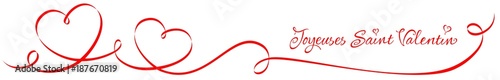 Ornement calligraphique à forme de deux coeurs avec salutation - Joyeuses Saint Valentin