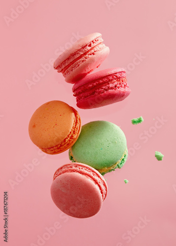 Colorful macarons cakes. Small French cakes.
 photo