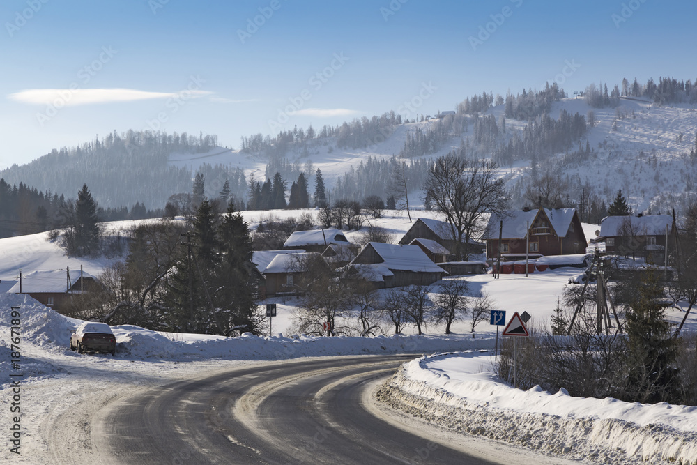 Winding mountain road. Carpathians. Ukraine