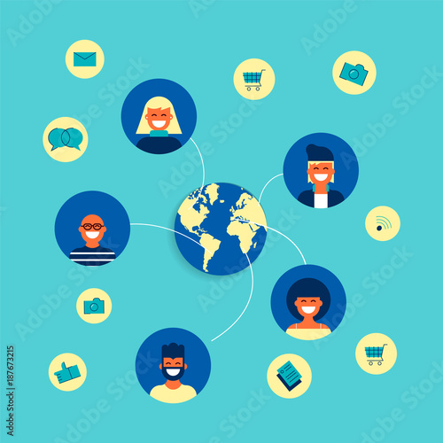 Internet social network group concept flat design