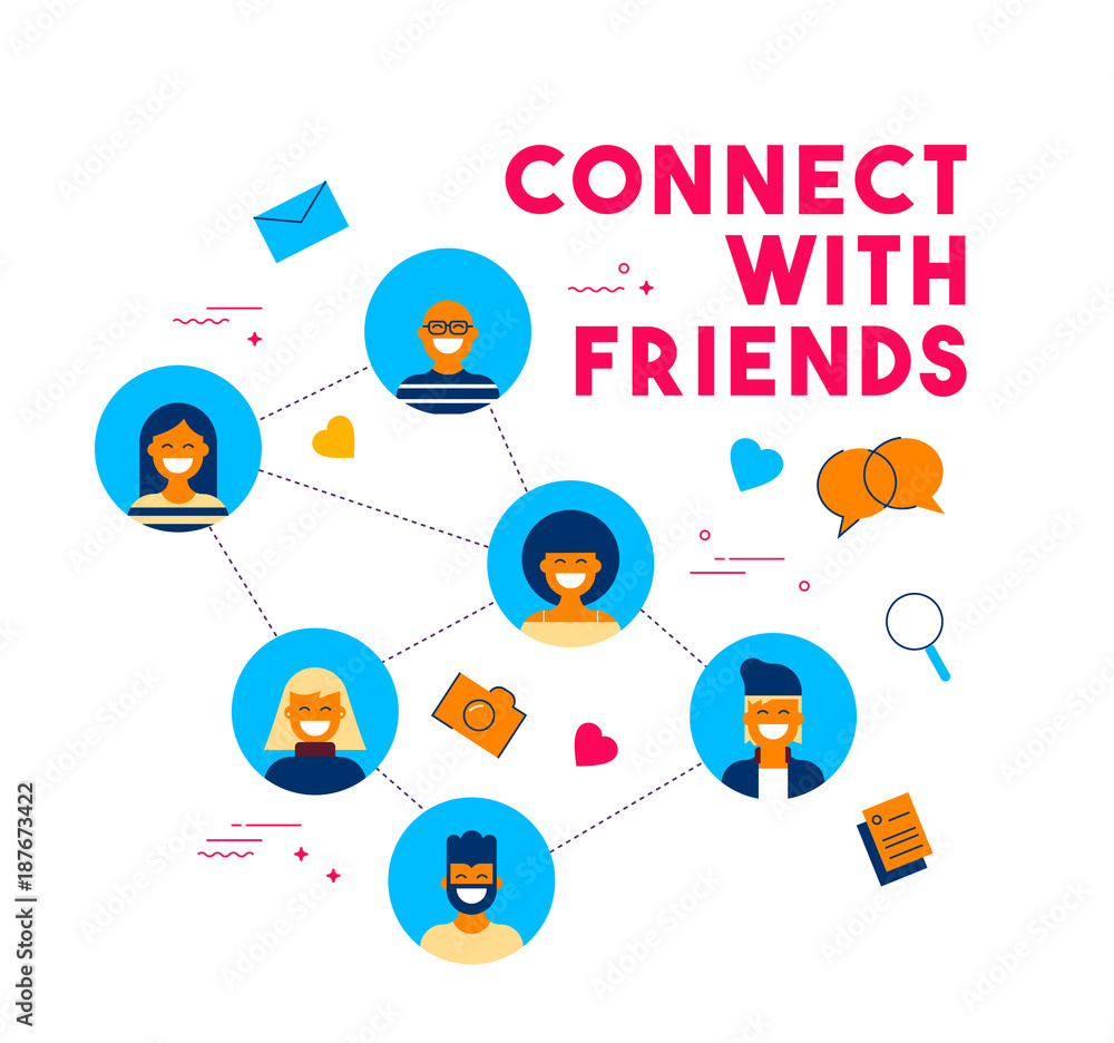 Social media network friend group concept design Social media network friend group concept design