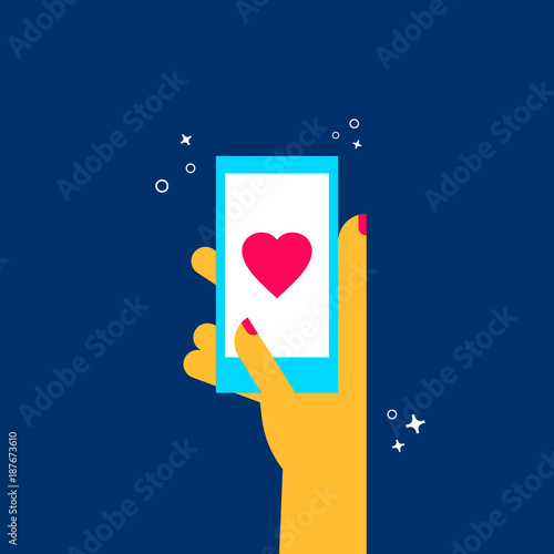 Girl on online dating mobile phone app concept