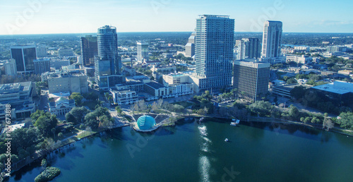 Orlando aerial skyline along Lake Eola